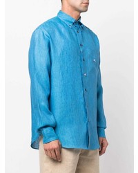 Chemise à manches longues en lin turquoise Etro