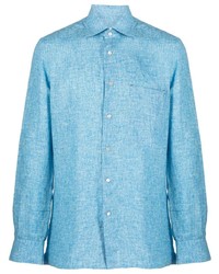 Chemise à manches longues en lin turquoise Kiton