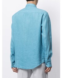 Chemise à manches longues en lin turquoise Emporio Armani