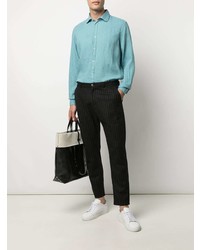 Chemise à manches longues en lin turquoise Massimo Alba