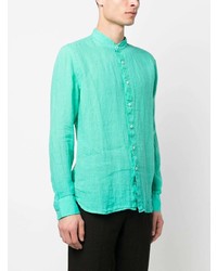 Chemise à manches longues en lin turquoise 120% Lino