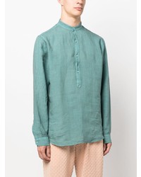 Chemise à manches longues en lin turquoise Costumein