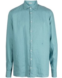 Chemise à manches longues en lin turquoise Massimo Alba