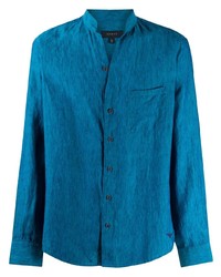 Chemise à manches longues en lin turquoise Sease