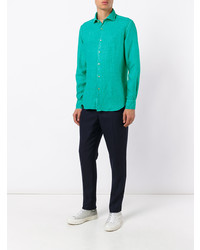 Chemise à manches longues en lin turquoise Xacus