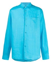 Chemise à manches longues en lin turquoise Vilebrequin