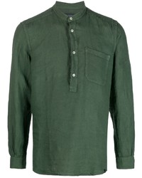 Chemise à manches longues en lin vert foncé Fay