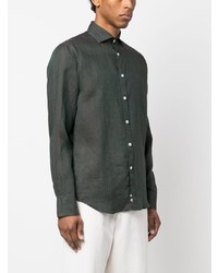 Chemise à manches longues en lin vert foncé Canali