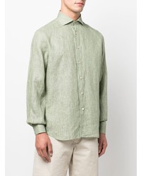 Chemise à manches longues en lin vert menthe Corneliani