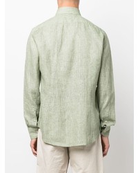 Chemise à manches longues en lin vert menthe Corneliani