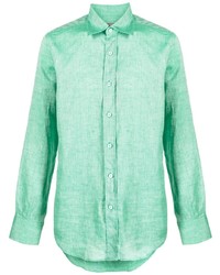 Chemise à manches longues en lin vert menthe Canali