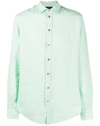 Chemise à manches longues en lin vert menthe Emporio Armani