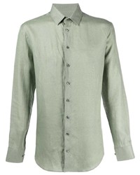 Chemise à manches longues en lin vert menthe Giorgio Armani
