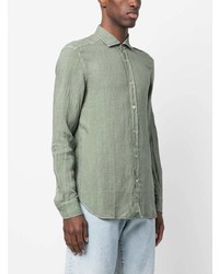 Chemise à manches longues en lin vert menthe Boglioli