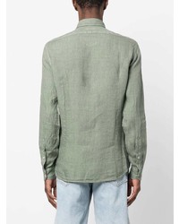 Chemise à manches longues en lin vert menthe Boglioli