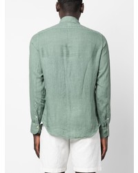 Chemise à manches longues en lin vert menthe Finamore 1925 Napoli