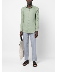 Chemise à manches longues en lin vert menthe Giorgio Armani