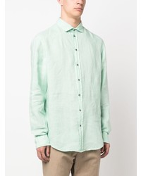 Chemise à manches longues en lin vert menthe Emporio Armani