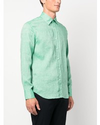 Chemise à manches longues en lin vert menthe Canali