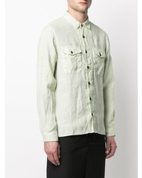 Chemise à manches longues en lin vert menthe Stone Island