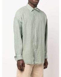 Chemise à manches longues en lin vert menthe Costumein