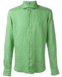 Chemise à manches longues en lin verte