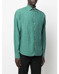 Chemise à manches longues en lin verte Sease