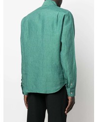 Chemise à manches longues en lin verte Sease