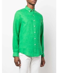 Chemise à manches longues en lin verte Polo Ralph Lauren