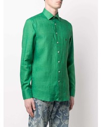 Chemise à manches longues en lin verte Etro