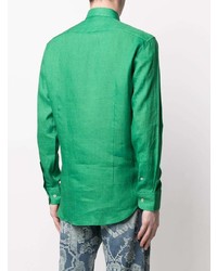 Chemise à manches longues en lin verte Etro