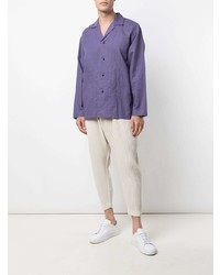 Chemise à manches longues en lin violette Homme Plissé Issey Miyake