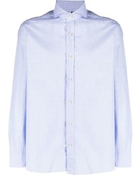 Chemise à manches longues en pied-de-poule bleu clair Borrelli