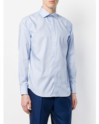 Chemise à manches longues en pied-de-poule bleu clair Canali