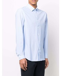 Chemise à manches longues en pied-de-poule bleu clair Corneliani