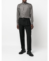 Chemise à manches longues en pied-de-poule noire et blanche Giorgio Armani