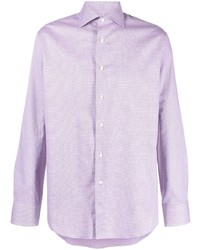Chemise à manches longues en pied-de-poule violet clair Canali