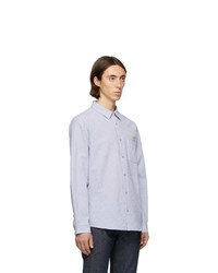 Chemise à manches longues en seersucker à rayures verticales blanc et bleu A.P.C.