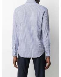 Chemise à manches longues en seersucker à rayures verticales blanc et bleu Deperlu