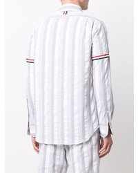 Chemise à manches longues en seersucker à rayures verticales grise Thom Browne