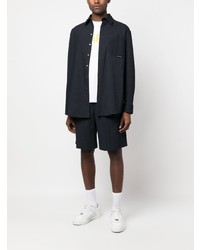 Chemise à manches longues en seersucker à rayures verticales noire Karl Lagerfeld