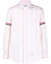 Chemise à manches longues en seersucker à rayures verticales rose Thom Browne