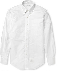 Chemise à manches longues en seersucker blanche Thom Browne