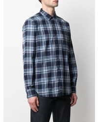 Chemise à manches longues en seersucker écossaise bleu marine Aspesi