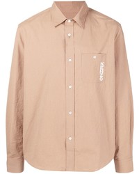 Chemise à manches longues en seersucker marron clair