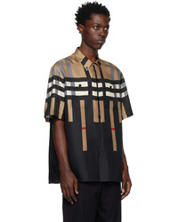 Chemise à manches longues en soie à carreaux noire Burberry