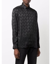 Chemise à manches longues en soie à carreaux noire Saint Laurent