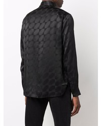 Chemise à manches longues en soie à carreaux noire Saint Laurent