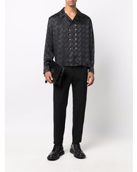 Chemise à manches longues en soie à carreaux noire Saint Laurent