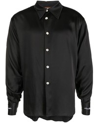 Chemise à manches longues en soie à carreaux noire Late Checkout